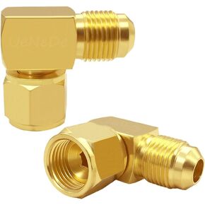 2PCS Brass 90 Degrees Swivel Elbow Flare Fitting, 3/8 Flare Female to 3/8 Flare Male Coupler, 3/8" Tube OD SAE 45 Degree Nut Gas Adapter Nipple Pipe Fitting Connector
