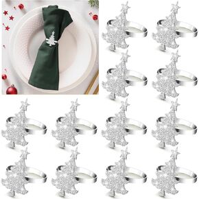 Christmas Napkin Rings Set of 12, Silver Christmas Xmas Tree Napkin Rings Holder Holiday Napkin Holders Rings Xmas Napkin Rings Christmas Tree Napkin Buckle for Holiday Christmas Table Decorations