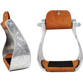 CHALLENGER Horse Saddle Stirrups Western Aluminium Engraved Trail Riding 51204
