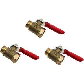 3PCS Copper Ball Valve Heavy Duty Ball Valve Shut Off Switch 1/4 inch Female and Male NPT Fittings Red Handle Bleed Hose Pneumatic Pagoda Ball Valve Air Compressor Shut Off Valve
