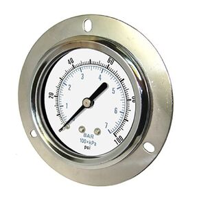 PIC Gauges 104D-204C Front Flanged Panel Mount Dry Pressure Gauge w/ Chrome Plated Steel Case, Brass Internals, Chrome Bezel, Plastic Lens, 2" Dial, 0/30 psi Range, 1/4" Male NPT
