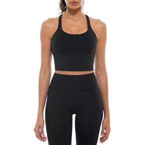 Ukaste Women's Studio Essential Racerback Sports Bra - Longline Padded Yoga Crop Tops with Built in Bra