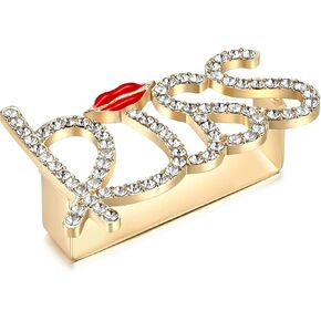 Wellotus Punk Alloy Pyramid Ring Rhinestone Hip Hop Rapper Red Lip Kiss Ring Costume Jewelry, 2 Finger Size in Kuwait