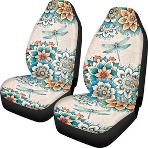FOR U DESIGNS Sea Turtle Print Car Seat Covers Full Set Front Seat Protection for Most Cars,Auto,SUV,Trucks,Hibiscus Flowers Print Bucket Seat Covers,Blue,2 Pack