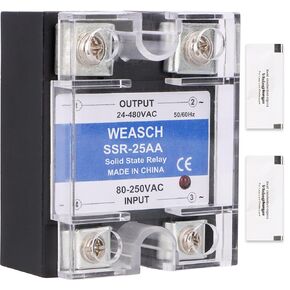 Single Phase Solid State Relay, SSR-25AA, AC to AC, Input 80-250VAC to Output 24-480VAC, 25A 50-60Hz (1)