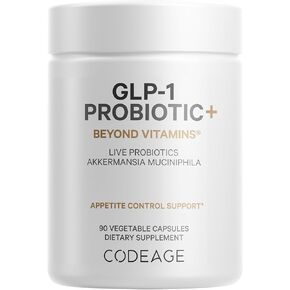 Codeage GLP-1 Probiotic+ - Live Probiotics Akkermansia, Clostridium, Bifidobacterium, Chicory Inulin Probiotic, Prebiotics & Postbiotics Supplement - 500 Million AFU, 3-Month Supply - 90 Capsules