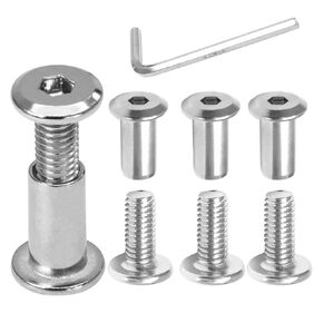 Biaungdo 15 Sets M6x35mm Hex Drive Socket Cap Bolt, Silver Furniture Joint Connector Bolts Cap Nuts M6 Binding Post Countersunk Screw Barrel Nuts Assortment Kit with Allen Wrench for Furniture, Belt