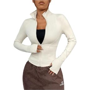 OYOANGLE Women's Athletic Jacket Long Sleeve Zip Up Mock Neck Workout Jackets Gym Yoga Jacket