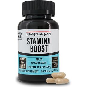 JungKwanJang Men's Stamina Boost with Korean Red Ginseng, Maca, and Octacosanol for Men's Health and Energy Supplement, 60 Capsules