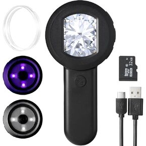 Digital Magnifier 100X Handheld Magnifying Glass with 2inch IPS Screen, White &Purple Light and Camera Function for Insects Stamps Coins Jewelry-(32GB TF Card Included, Mac/Windows Compatible)