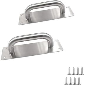 Stainless Steel Door Plate Handle Heavy Duty Pull Push Gate Door Handle Sliding Barn Door Handle Shed Commercial Fire Door Handle,2 Pack,7.9" x 2.6" (Rectangle)
