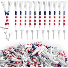 Golf Tees Plastic 30 USA Flag Long Tees 3 1/4 Inch and 20 More Short Tees 1 1/2 Inch Value Pack Gift Set American 5-Prong Tall Tee Unbreakable Easy to Find for Driving Range