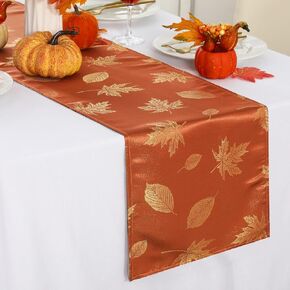 Tegeme Fall Table Runner Autumn Metallic Leaf Weaven Damask Fabric Cloth Table Runner Spillproof Easy Care Table Runner Rustic Maple Leaf Fall Table Runner for Thanksgiving Holiday(13 x 72 Inch) ﻿