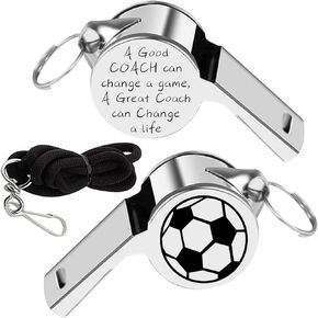 KEYCHIN Soccer Coach Whistle A Good Coach Can Change A Game A Great Coach Can Change A Life Whistle with Lanyard Thank You Gift for Coaches Referees Officials (Soccer -Silver)