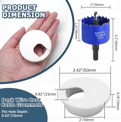 8pcs 1-3/8 Inch Desk Grommet with Drilling Hole Saw, Plastic Desk Hole Cover, White Cable Hole Cover, Desk Hole Grommet for Wire Cord Organizing Office Computer Desk in Kuwait