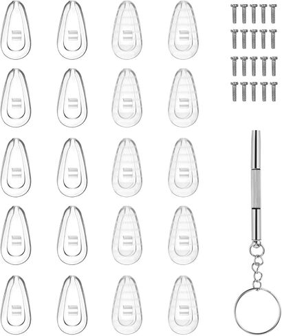 Eyeglass Nose Pads, 20 Pairs Anti Slip Screw-in Eyeglass Nose Pads Soft Silicone Thin Glasses Nose Pad Replacement Kit with Silver Screws for Glasses Sunglasses in Saudi Arabia