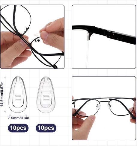Eyeglass Nose Pads, 20 Pairs Anti Slip Screw-in Eyeglass Nose Pads Soft Silicone Thin Glasses Nose Pad Replacement Kit with Silver Screws for Glasses Sunglasses in Saudi Arabia