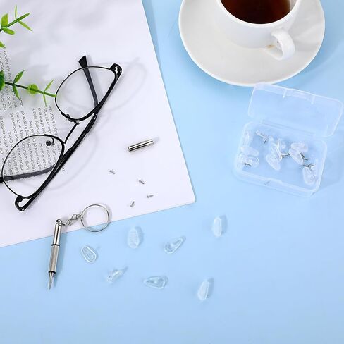 Eyeglass Nose Pads, 20 Pairs Anti Slip Screw-in Eyeglass Nose Pads Soft Silicone Thin Glasses Nose Pad Replacement Kit with Silver Screws for Glasses Sunglasses in Saudi Arabia