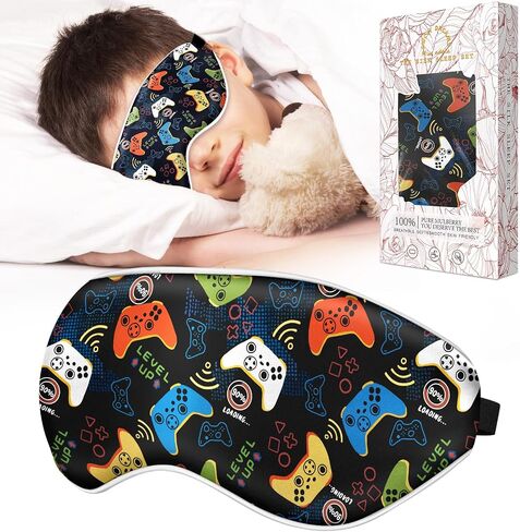 Kids Sleep Mask - Silk Sleep Mask for Kids Cute Cartoon Cool Kawaii Sleep Mask Kids for Boys Girls Teens Soft Smooth Lightweight Adjustable Straps Mulberry Silk Kids Eye Mask, My World in Saudi Arabia