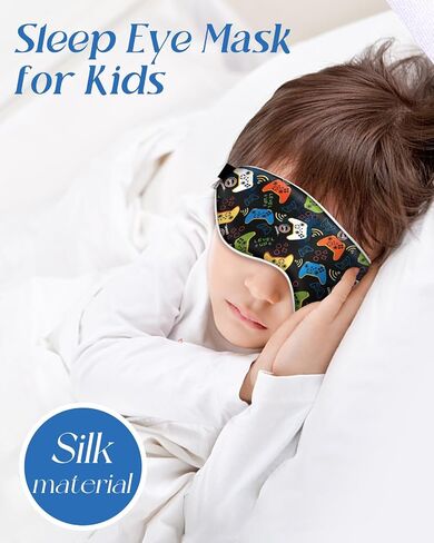Kids Sleep Mask - Silk Sleep Mask for Kids Cute Cartoon Cool Kawaii Sleep Mask Kids for Boys Girls Teens Soft Smooth Lightweight Adjustable Straps Mulberry Silk Kids Eye Mask, My World in Saudi Arabia