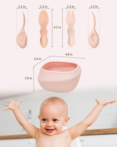 Toddler Utensils - Baby Essentials with Bowl, Fork, and Spoon | Baby-Led Weaning Supplies (BLW) for 12M+ Self-Feeding, Functional Silicone Dinnerware Set - Boosts Fine Motor Skills-Purple in Saudi Arabia