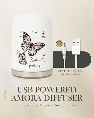 موزع روائح الزيوت العطرية من السيراميك سعة 110 مل - موزع روائح عطرية يعمل بمنفذ USB مع إيقاف تلقائي، تشغيل هادئ، ضوء ليلي دافئ، 3 إعدادات مؤقتة للغرفة الكبيرة، المنزل، المكتب، اليوغا والبيلاتس in Saudi Arabia