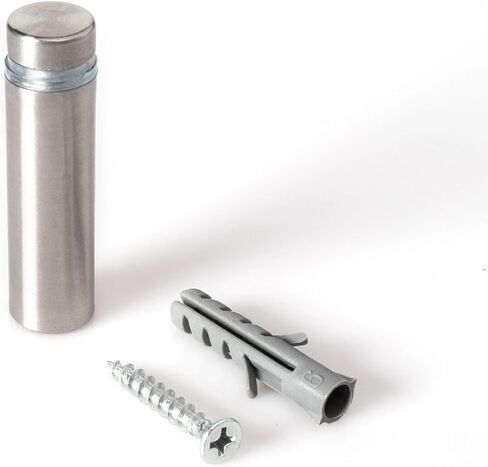 Stainless Steel Standoff 1/2 Inch Diameter x 1-1/2 Inch Barrel Length Brushed Finish for PVC, Glass and Acrylic Sign Stand Off Wall Anchors and Screws 2 Piece Small Sign Pack in Saudi Arabia