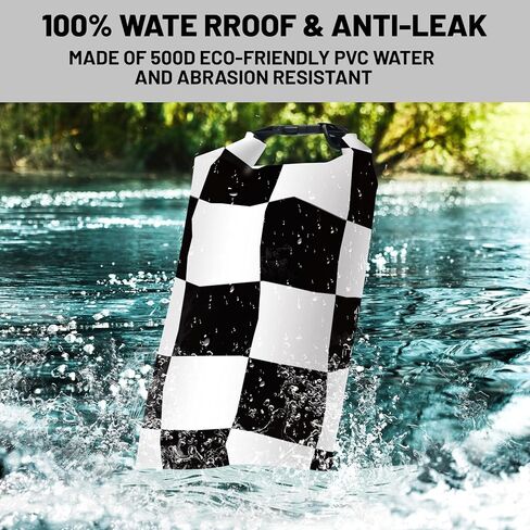 Waterproof Dry Bag,Roll Top Black and White Checkered Flag Small Waterproof Backpack 5L/10L/20L Floating and Lightweight Bags for Kayaking, Boating, Fishing, Swimming and Camping in Saudi Arabia
