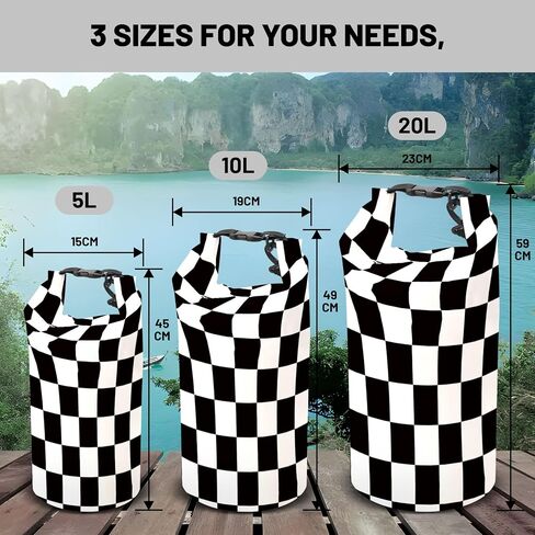 Waterproof Dry Bag,Roll Top Black and White Checkered Flag Small Waterproof Backpack 5L/10L/20L Floating and Lightweight Bags for Kayaking, Boating, Fishing, Swimming and Camping in Saudi Arabia