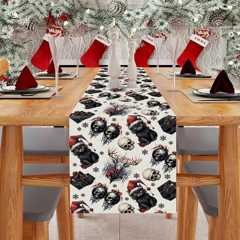 Gothic Decor Christmas Table Runner Black Cat Skeleton Snowflake Winter Xmas Kitchen Dining Home Room Vintage Decorations Christmas Party Supplies 13x72 Inch in Saudi Arabia