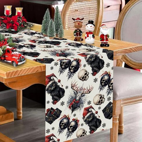 Gothic Decor Christmas Table Runner Black Cat Skeleton Snowflake Winter Xmas Kitchen Dining Home Room Vintage Decorations Christmas Party Supplies 13x72 Inch in Saudi Arabia