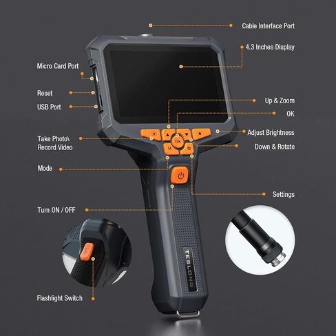 Inspection Camera, Dual Lens Inspection Camera with Light, NTS430 Teslong Borescope, IP67 Waterproof Flexible Cable Sewer Camera, 1080P HD Borescope Inspection Camera with 7 LED Lights(3.3FT) in Saudi Arabia