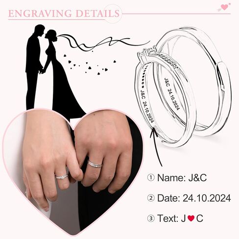 Meissa 925 Stelring Silver Wide Wedding Band for Men Handmade Diamond Ring for Women Matching Promise Rings Size Adjustable Couple Ring Set, Set of Two Rings in Saudi Arabia
