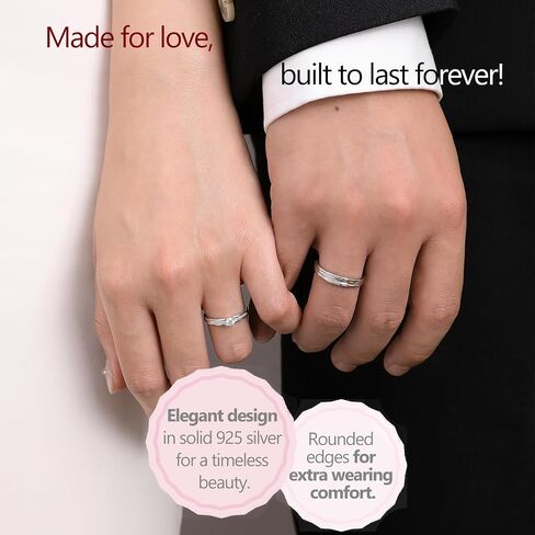 Meissa 925 Stelring Silver Wide Wedding Band for Men Handmade Diamond Ring for Women Matching Promise Rings Size Adjustable Couple Ring Set, Set of Two Rings in Saudi Arabia