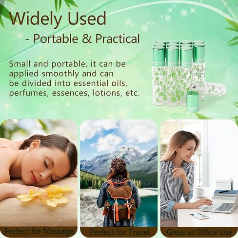 زجاجات دوارة زجاجية قابلة لإعادة الملء سعة 10 مل من JIUWU، 12 قطعة من الزجاج الأخضر على زجاجات قوارير زجاجية عطرية فارغة من الزيوت العطرية، وفتاحة قطارة قمع تتضمن in Kuwait