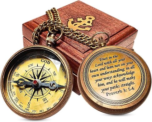 Elegant Brass Compass with Trust in The Lord Poem Engraved – 2-Inch Nautical Compass with Wooden Box – Inspirational Gift for Travelers, Graduates, and Adventurers in Saudi Arabia