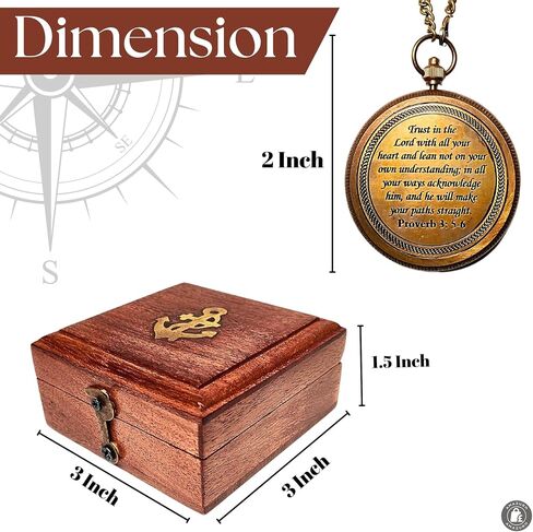 Elegant Brass Compass with Trust in The Lord Poem Engraved – 2-Inch Nautical Compass with Wooden Box – Inspirational Gift for Travelers, Graduates, and Adventurers in Saudi Arabia