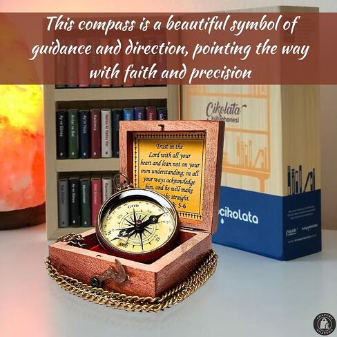 Elegant Brass Compass with Trust in The Lord Poem Engraved – 2-Inch Nautical Compass with Wooden Box – Inspirational Gift for Travelers, Graduates, and Adventurers in Saudi Arabia