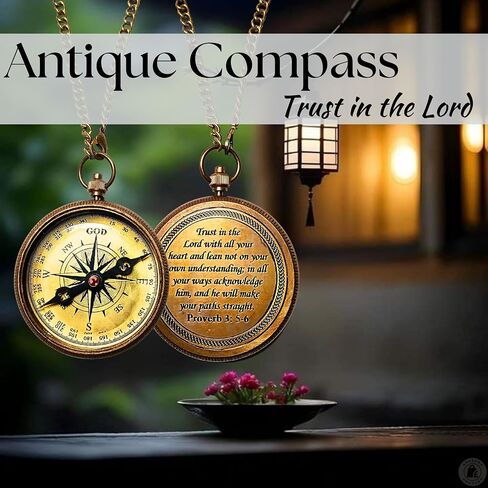 Elegant Brass Compass with Trust in The Lord Poem Engraved – 2-Inch Nautical Compass with Wooden Box – Inspirational Gift for Travelers, Graduates, and Adventurers in Saudi Arabia