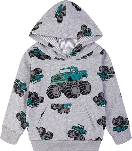 NUBEEHOHO Toddler Boy Hoodie Sweatshirt - Pullover Dinosaur Long Sleeve Shirt Fire Truck Print Kids Winter Clothes 2T-7T in Kuwait