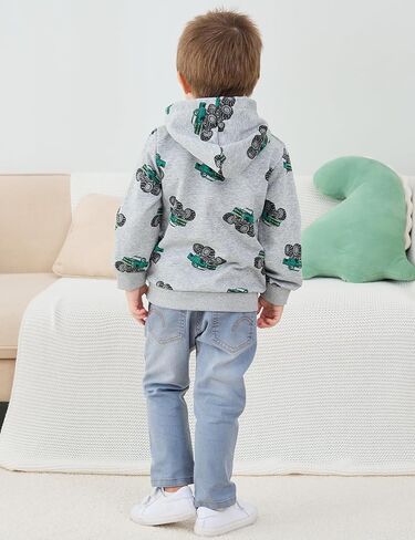 NUBEEHOHO Toddler Boy Hoodie Sweatshirt - Pullover Dinosaur Long Sleeve Shirt Fire Truck Print Kids Winter Clothes 2T-7T in Kuwait