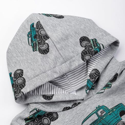 NUBEEHOHO Toddler Boy Hoodie Sweatshirt - Pullover Dinosaur Long Sleeve Shirt Fire Truck Print Kids Winter Clothes 2T-7T in Kuwait