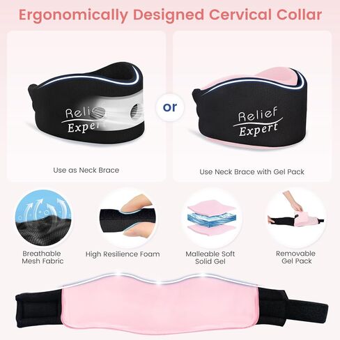 دعامة رقبة خبيرة لتخفيف آلام الرقبة ودعمها، طوق عنق الرحم الناعم مع حزمة جل علاجية ساخنة وباردة قابلة لإعادة الاستخدام، دعامة دعم للرقبة قابلة للتعديل للنوم، حزمة ثلج للرقبة لتخفيف الألم in Kuwait