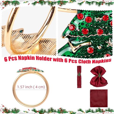 مجموعة من 12 قطعة من حلقات مناديل عيد الميلاد والمناديل، 6 قطع من حلقات مناديل شجرة عيد الميلاد 6 قطع من مناديل قماشية حلقات مناديل عيد الميلاد منديل منديل من أجل ديكور طاولة العشاء وحفلات العطلات in Kuwait