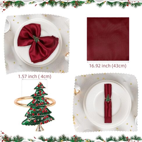 مجموعة من 12 قطعة من حلقات مناديل عيد الميلاد والمناديل، 6 قطع من حلقات مناديل شجرة عيد الميلاد 6 قطع من مناديل قماشية حلقات مناديل عيد الميلاد منديل منديل من أجل ديكور طاولة العشاء وحفلات العطلات in Kuwait