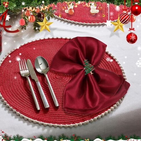 مجموعة من 12 قطعة من حلقات مناديل عيد الميلاد والمناديل، 6 قطع من حلقات مناديل شجرة عيد الميلاد 6 قطع من مناديل قماشية حلقات مناديل عيد الميلاد منديل منديل من أجل ديكور طاولة العشاء وحفلات العطلات in Kuwait