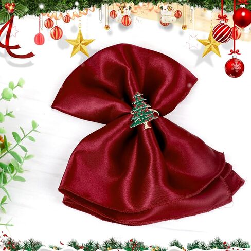 مجموعة من 12 قطعة من حلقات مناديل عيد الميلاد والمناديل، 6 قطع من حلقات مناديل شجرة عيد الميلاد 6 قطع من مناديل قماشية حلقات مناديل عيد الميلاد منديل منديل من أجل ديكور طاولة العشاء وحفلات العطلات in Kuwait