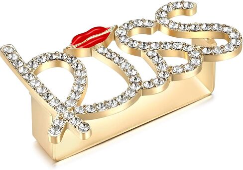 Wellotus الشرير سبيكة الهرم الدائري حجر الراين الهيب هوب مغني الراب الأحمر الشفاه قبلة الدائري المجوهرات، 2 حجم الإصبع in Kuwait