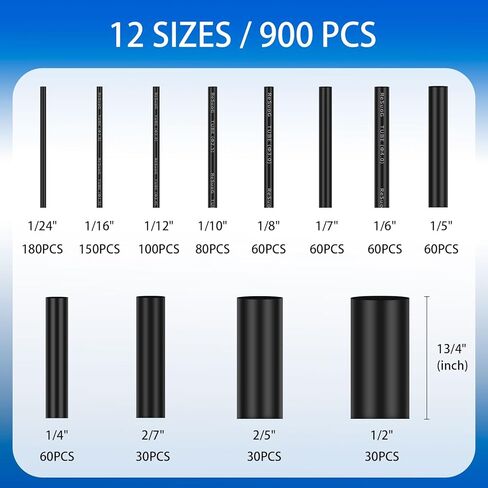أنابيب الانكماش الحراري 900 قطعة، مجموعة أنابيب تغليف الأسلاك المنكمشة، مبطنة بمادة لاصقة بنسبة 2:1، غلاف منكمش من الدرجة البحرية 12 Szie أنابيب صناعية قابلة للانكماش بالحرارة للأسلاك in Kuwait