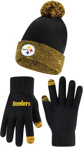 Ultra Game Youth NFL Official Super Soft Two Tone Winter Beanie Knit Hat with Extra Warm Touch Screen Gloves in Saudi Arabia